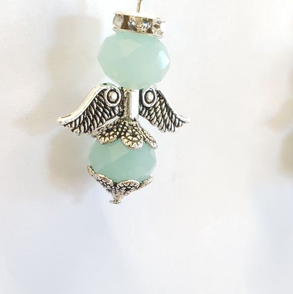 Handmade Frosted Blue Crystal Angel & Silver Chain Dangle Earrings - Picture 9 of 10